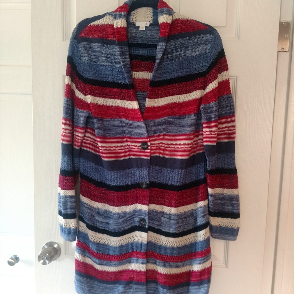 Striped long cardigan sweater
